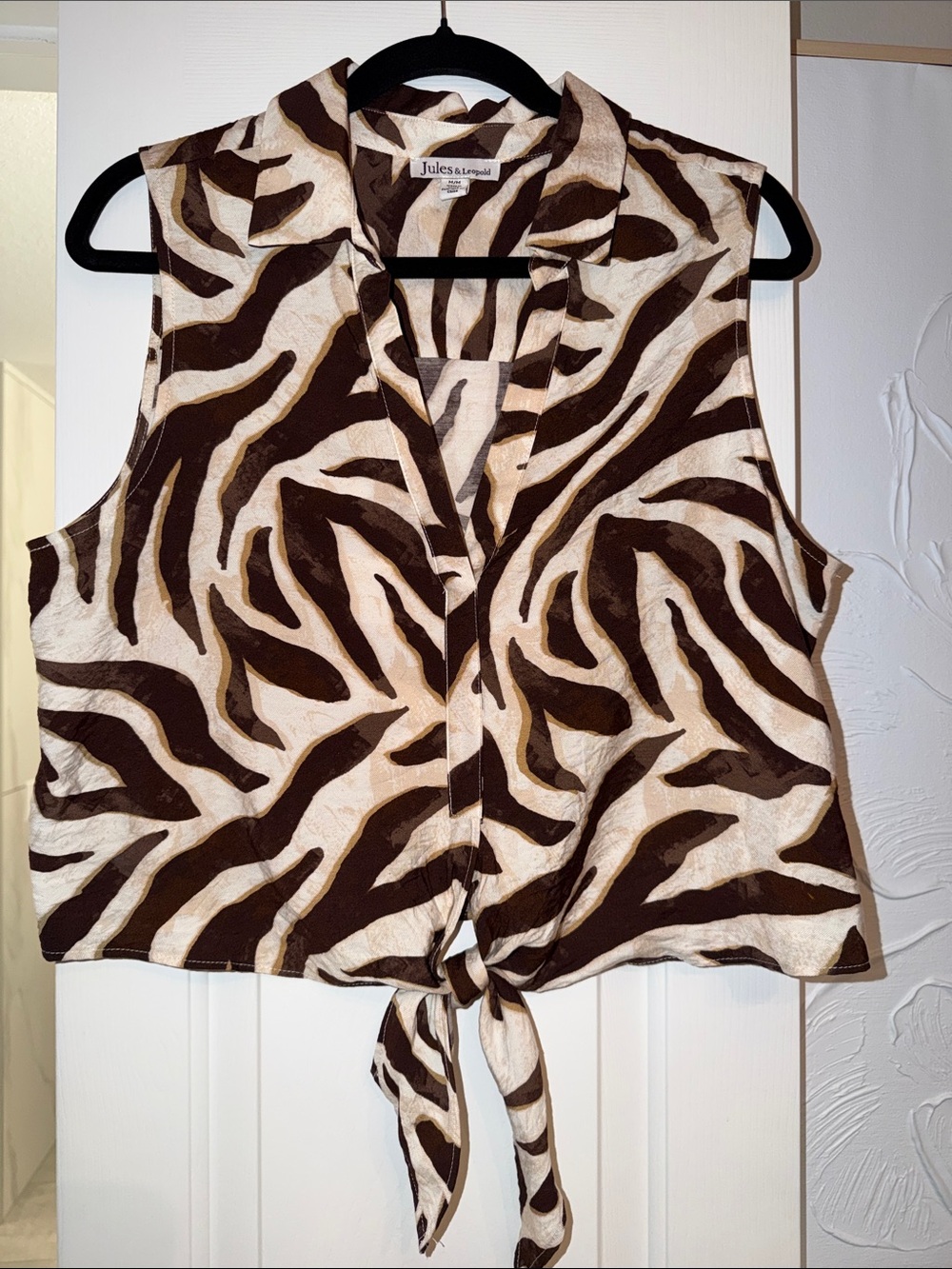 Jules & Leopold Brown Zebra Tie-Front Sleeveless Top NWOT Size Medium